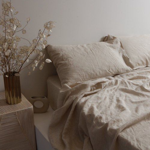 100% French Flax Linen Fitted sheet - Natural Oat