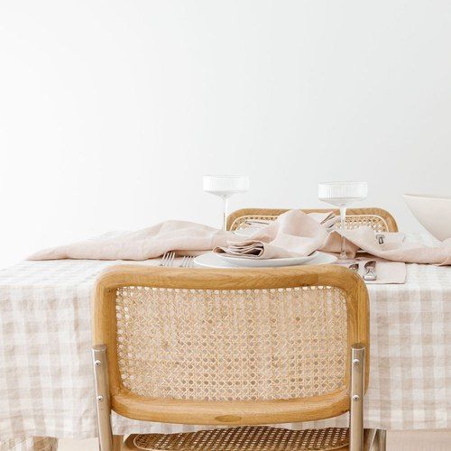 100% French Flax Linen Tablecloth- Natural Gingham