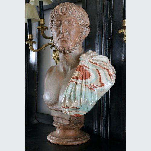 A Striking Italian Terracotta And Ceramic Roman Male Bust