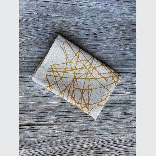 Hand-printed 100% Linen Tea Towel - Scribble Grass, Mustard