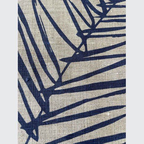 Hand-printed 100% Linen Tea Towel - Leaf, Navy Blue