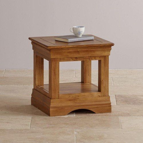 French Rustic Solid Oak Square Lamp Table