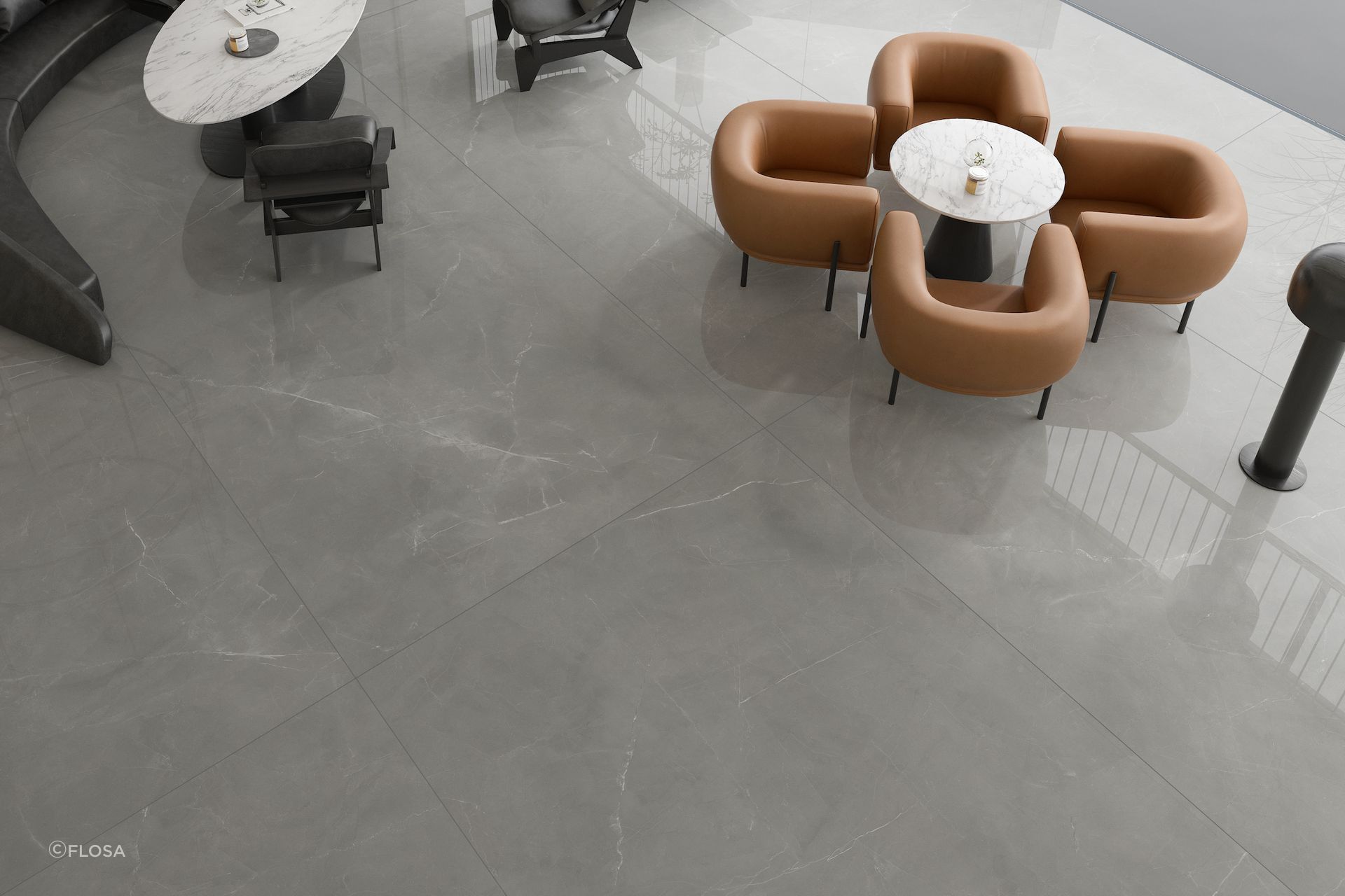 The soft grey of Flosa’s Emperor Armani slab is a breathtaking addition to any entryway.