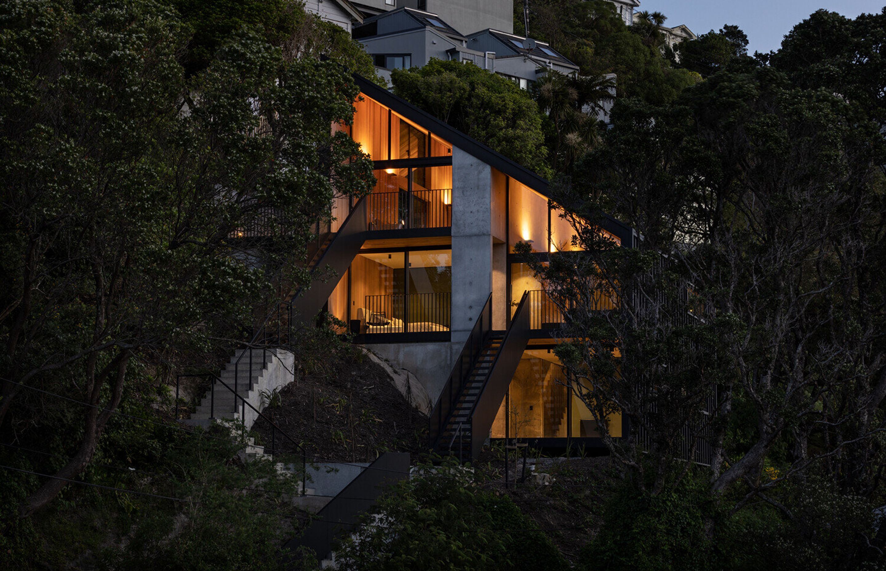 Adam and Josh are proud of the work Dorset Construction has accomplished – often bringing complex designs to life such as the Party Wall house situated on a hill overlooking Kelburn Viaduct in Wellington.