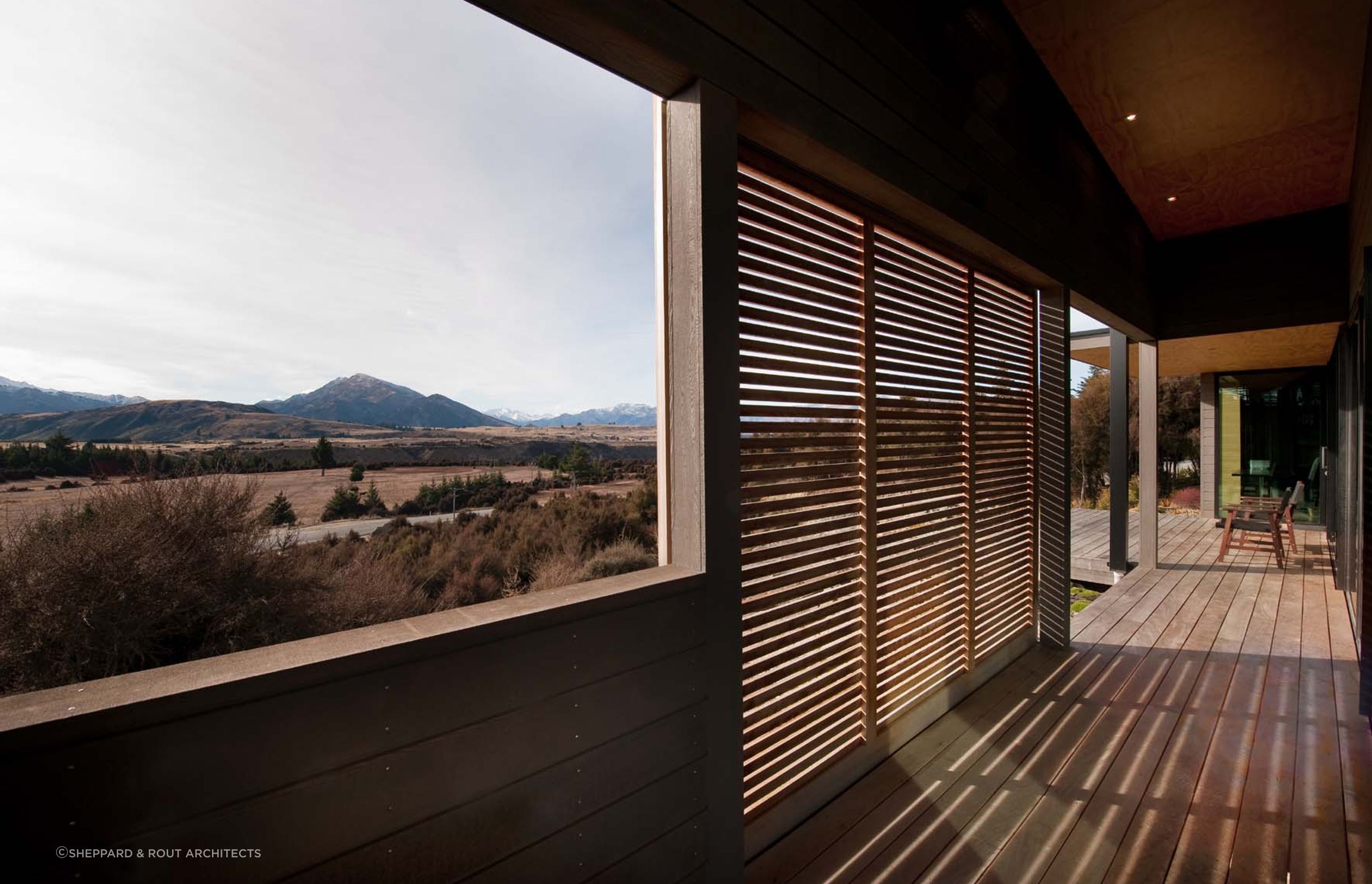 A beautiful verandah with timber screens to provide shelter from the intense Central Otago sun.