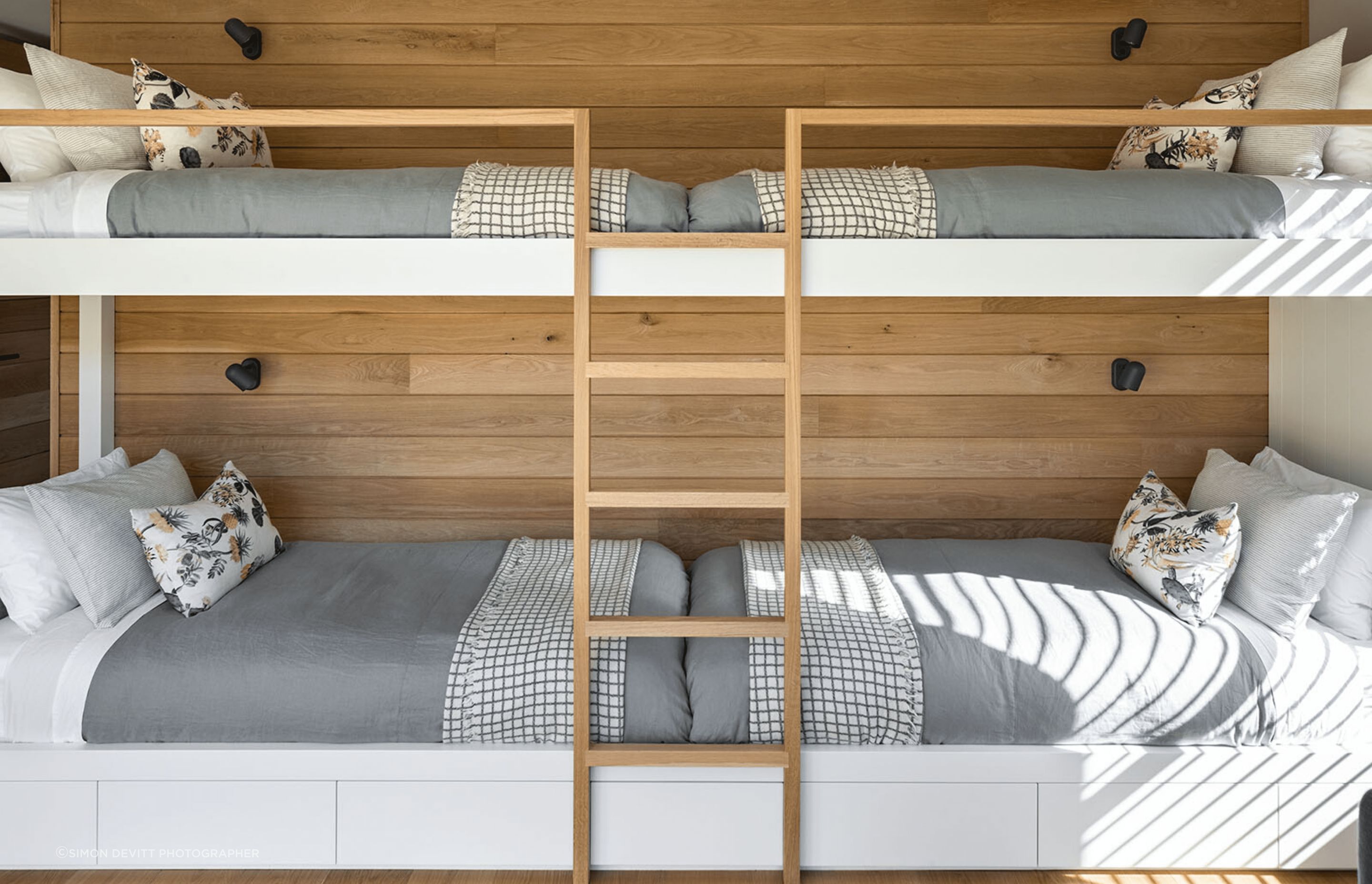 The bunkroom for the grandkids contains custom bunks and one of the best views in the whole house.