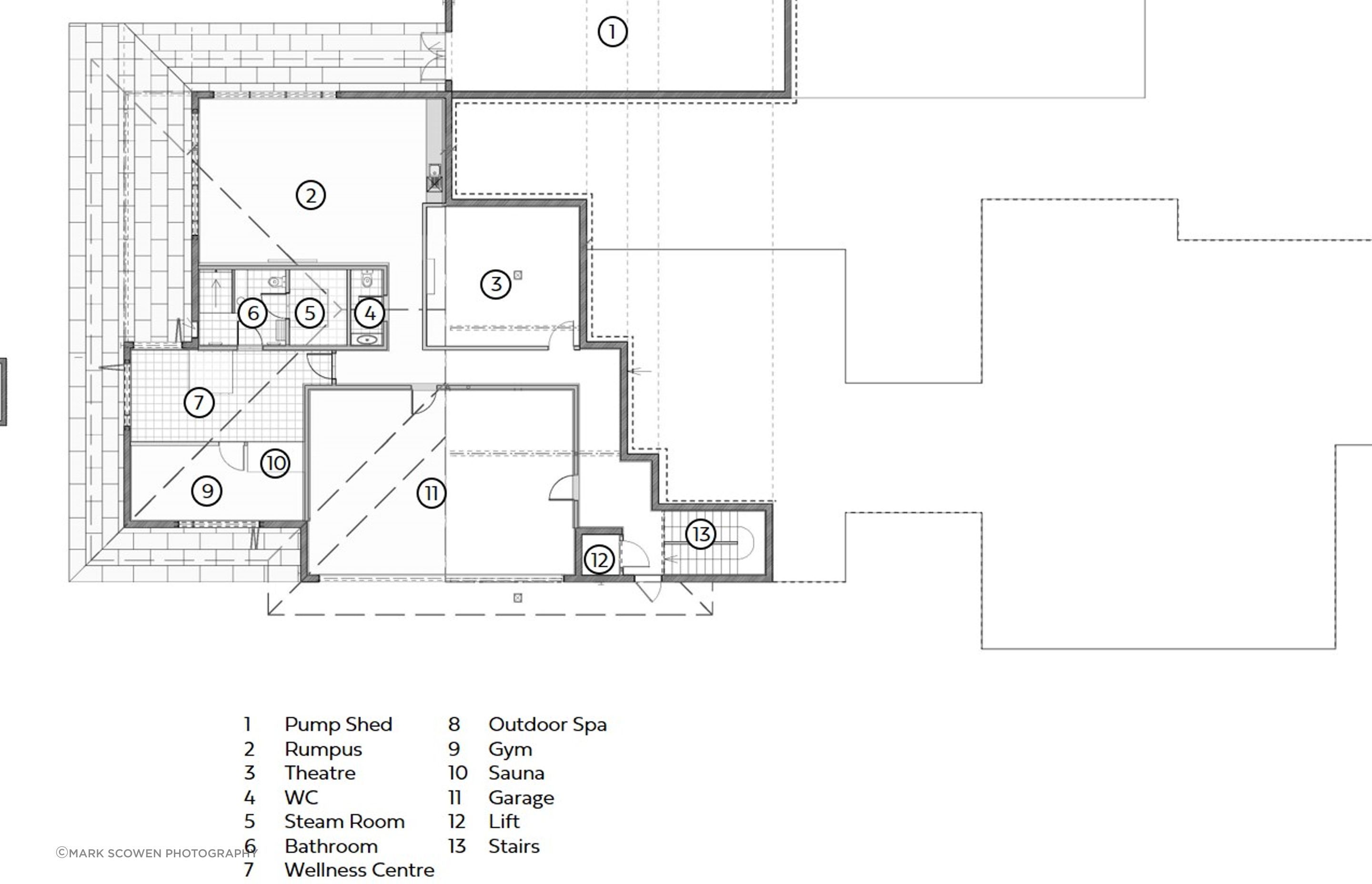 The ground-floor plan of Three Kings House by Arcline Architecture. 