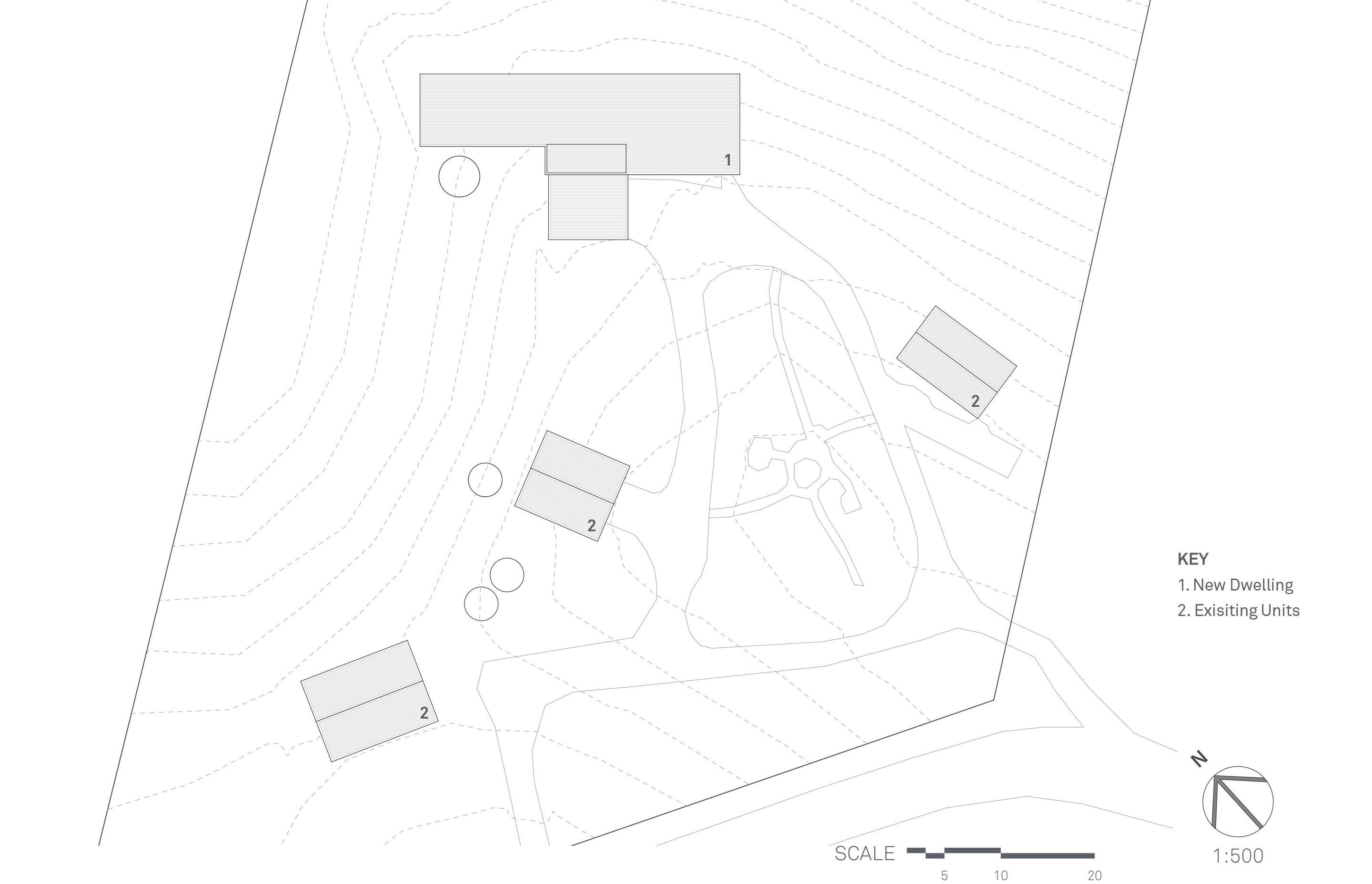 The site plan by SGA shows Oneroa House among the existing accommodation that is dotted around the site.