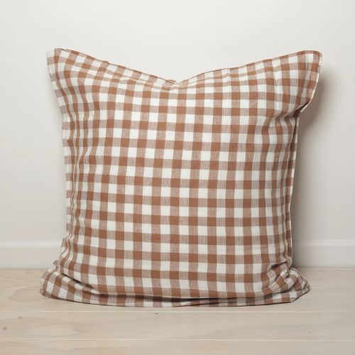 100% French Flax Linen Euro Pillowcase - Ginger Gingham