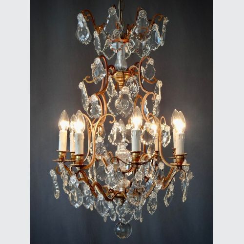 19th Century Gilded Bronze Cage Form Chandelier