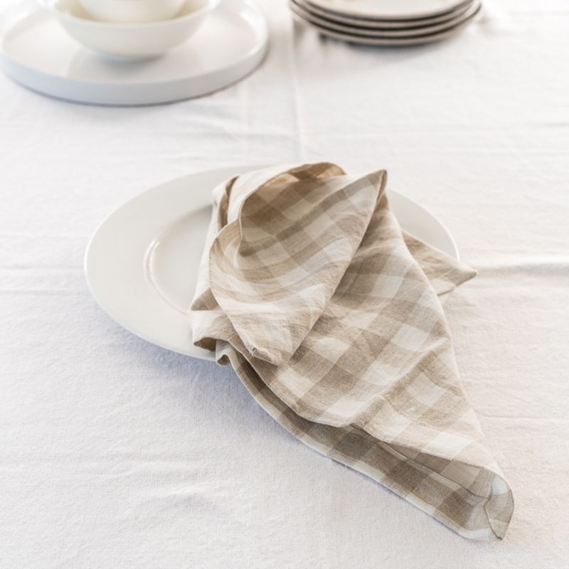 100% French Flax Linen Napkin- Set 4-Natural Gingham