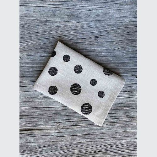 Hand-printed 100% Linen Tea Towel - Spots, Black