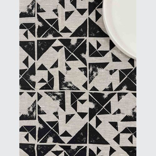 Hand-printed 100% Linen Tea Towel - Foundation, Black
