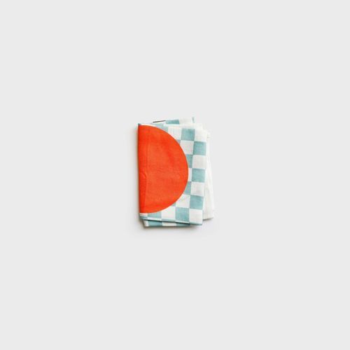 Checkers Printed Linen Tea towel - Orange, by Lettuce | 100% Linen