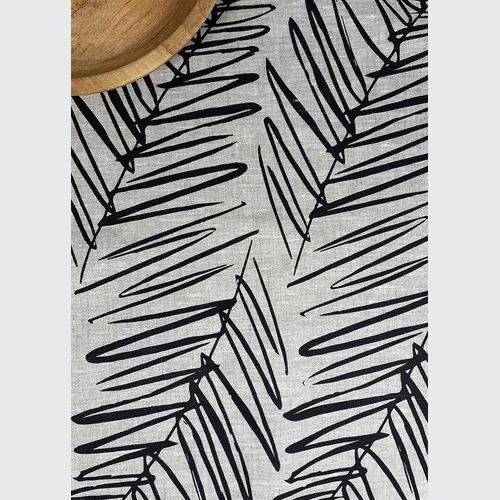 Hand-printed 100% Linen Tea Towel - Leaf, Black
