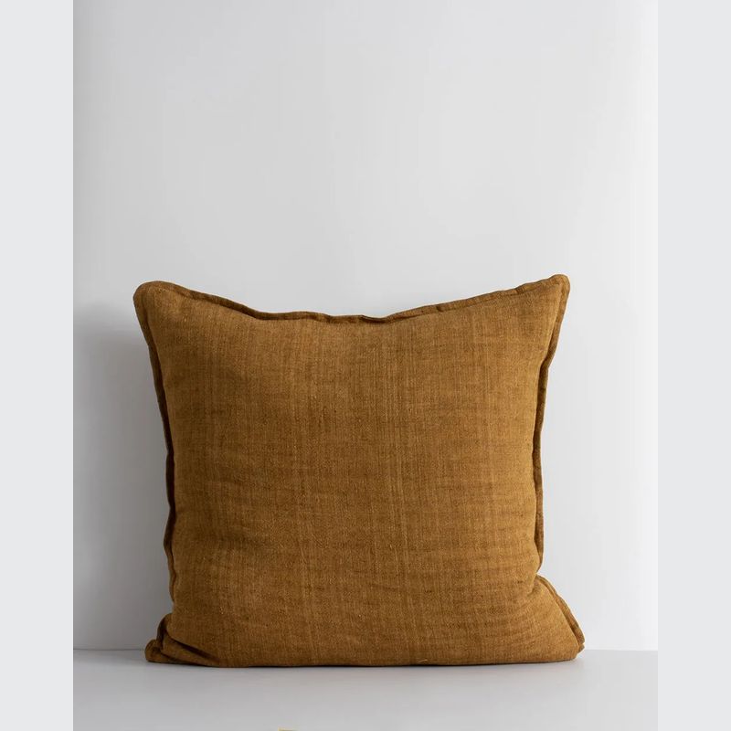 Cassia Handwoven 100% Linen Cushion - Tobacco | Square