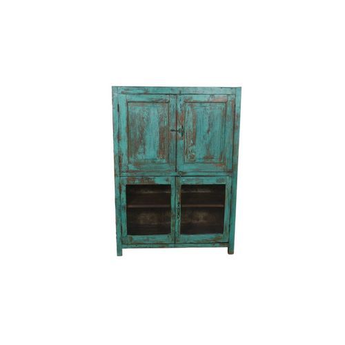 Original Wood and Glass Display Cabinet - Teal