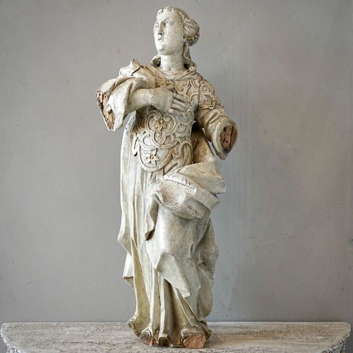 Antique French Carved Statue of a Saint