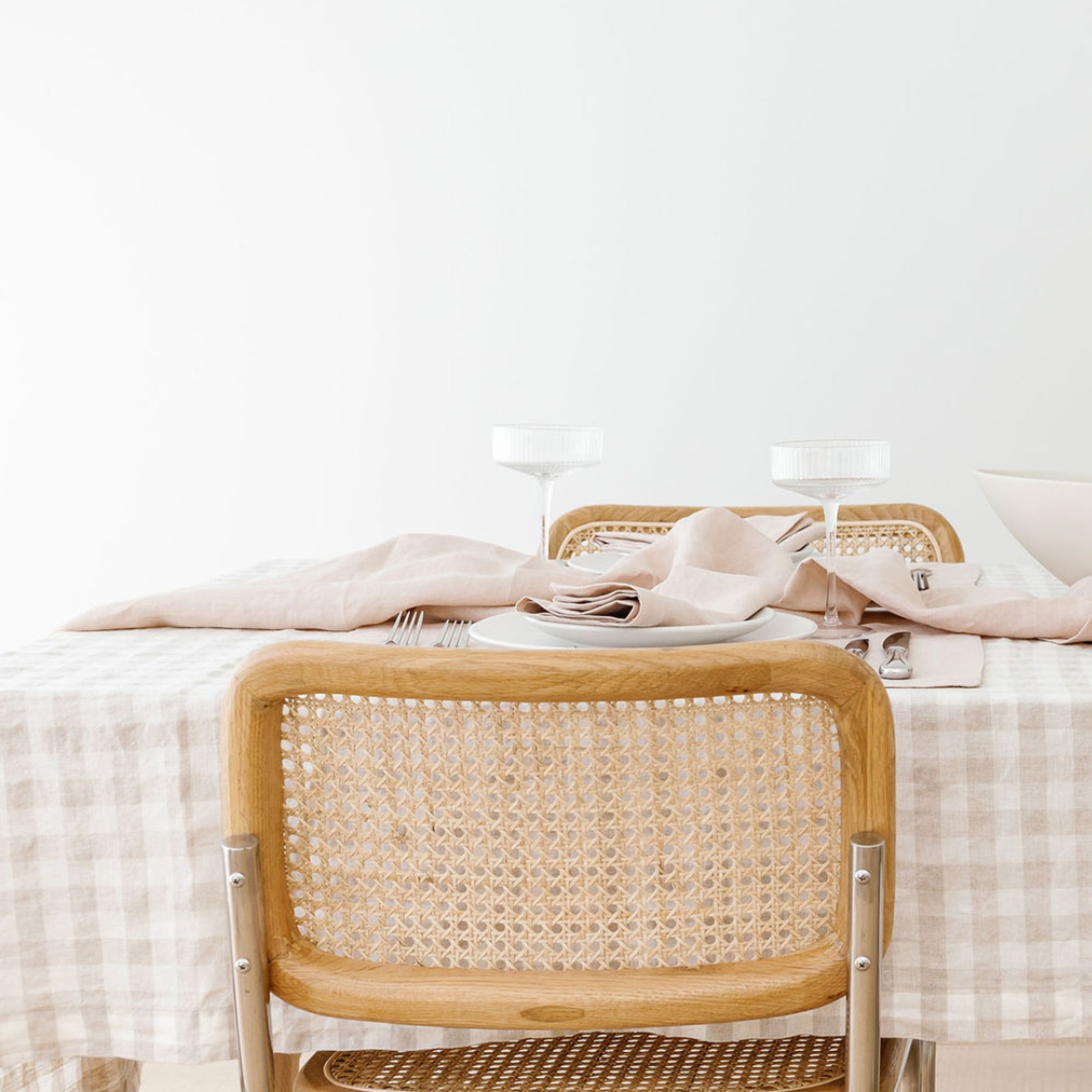 100% French Flax Linen Tablecloth- Natural Gingham gallery detail image