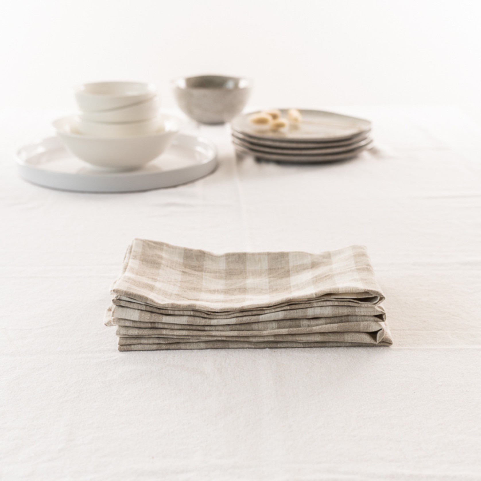 100% French Flax Linen Napkin- Set 4-Natural Gingham gallery detail image