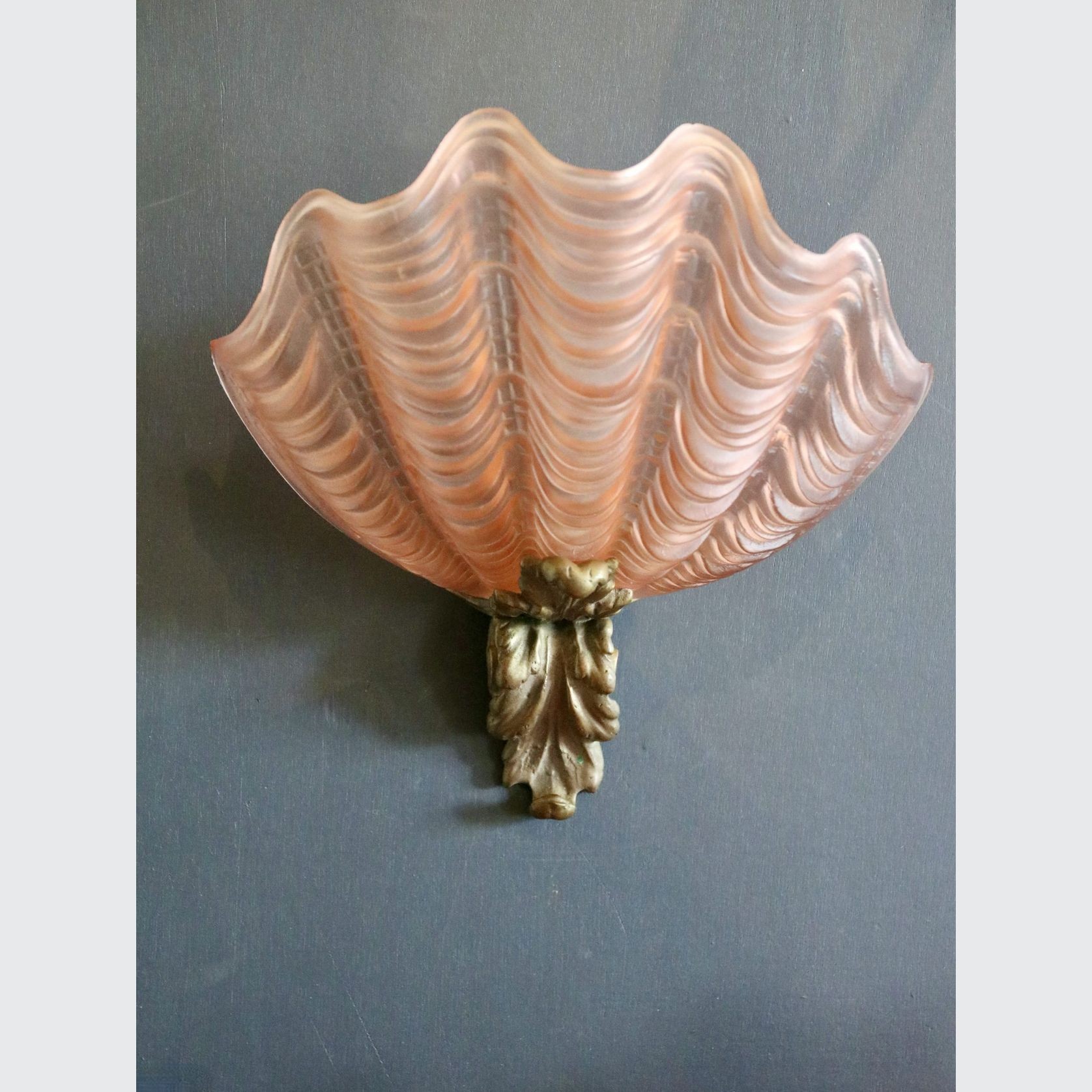 French Art Deco Moulded Glass Clam Shell Wall Sconces gallery detail image