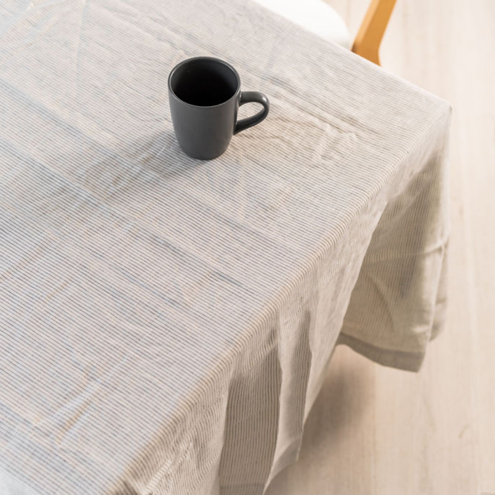 100% French Flax linen Tablecloth- Charcoal Pinstripe gallery detail image