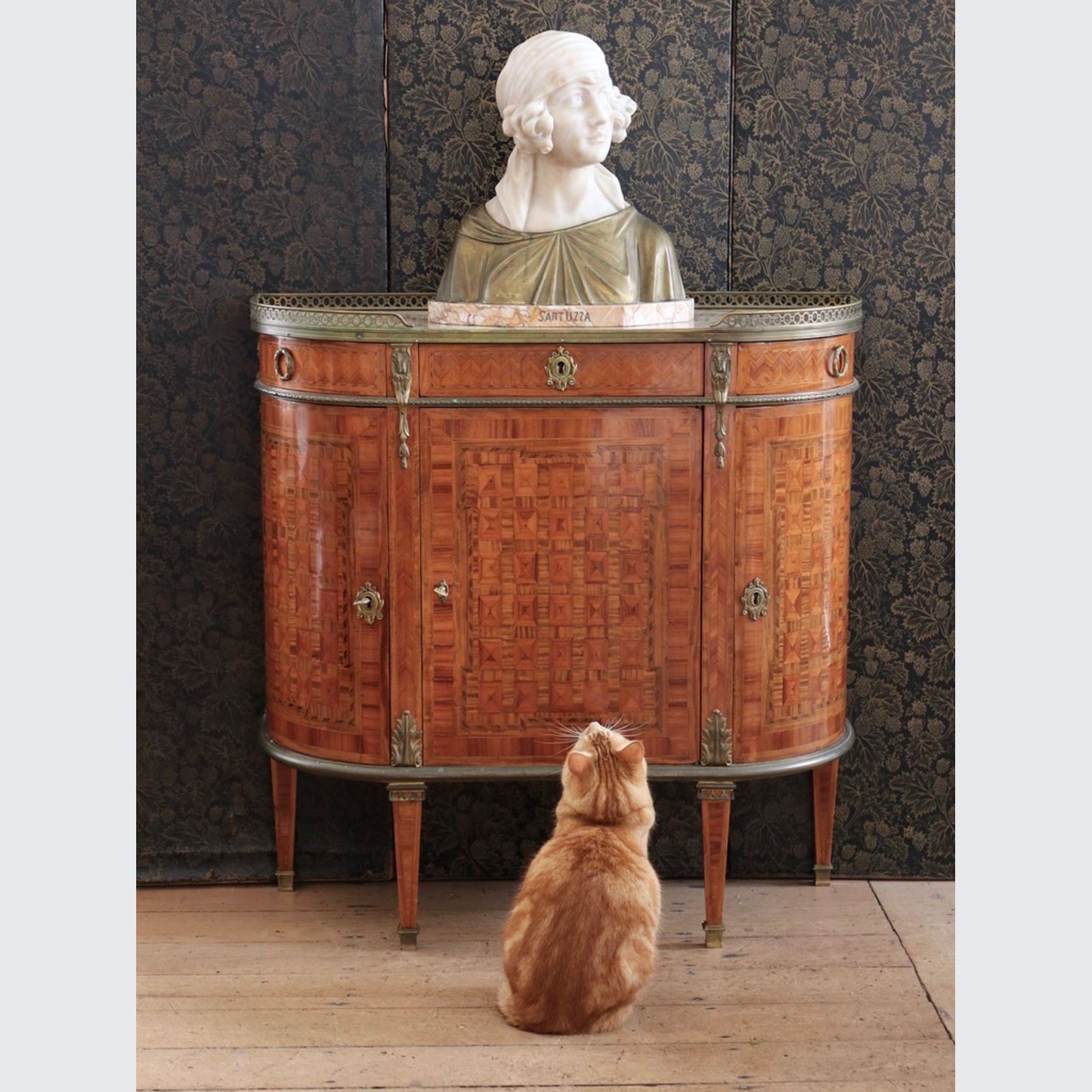 Antique French Neoclassical Demilune Cabinet gallery detail image