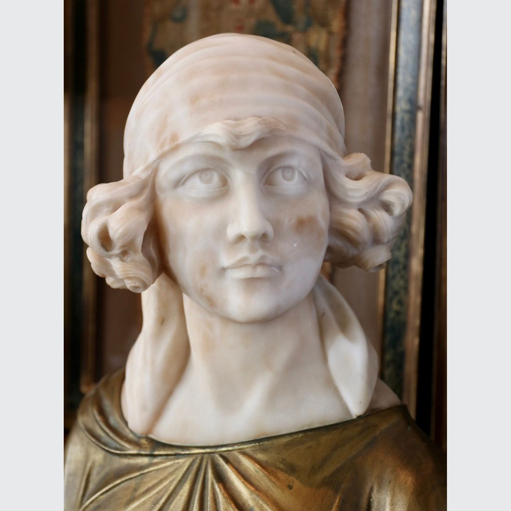 An Antique Alabaster And Gilt- Bronze Bust Of Santuzza gallery detail image