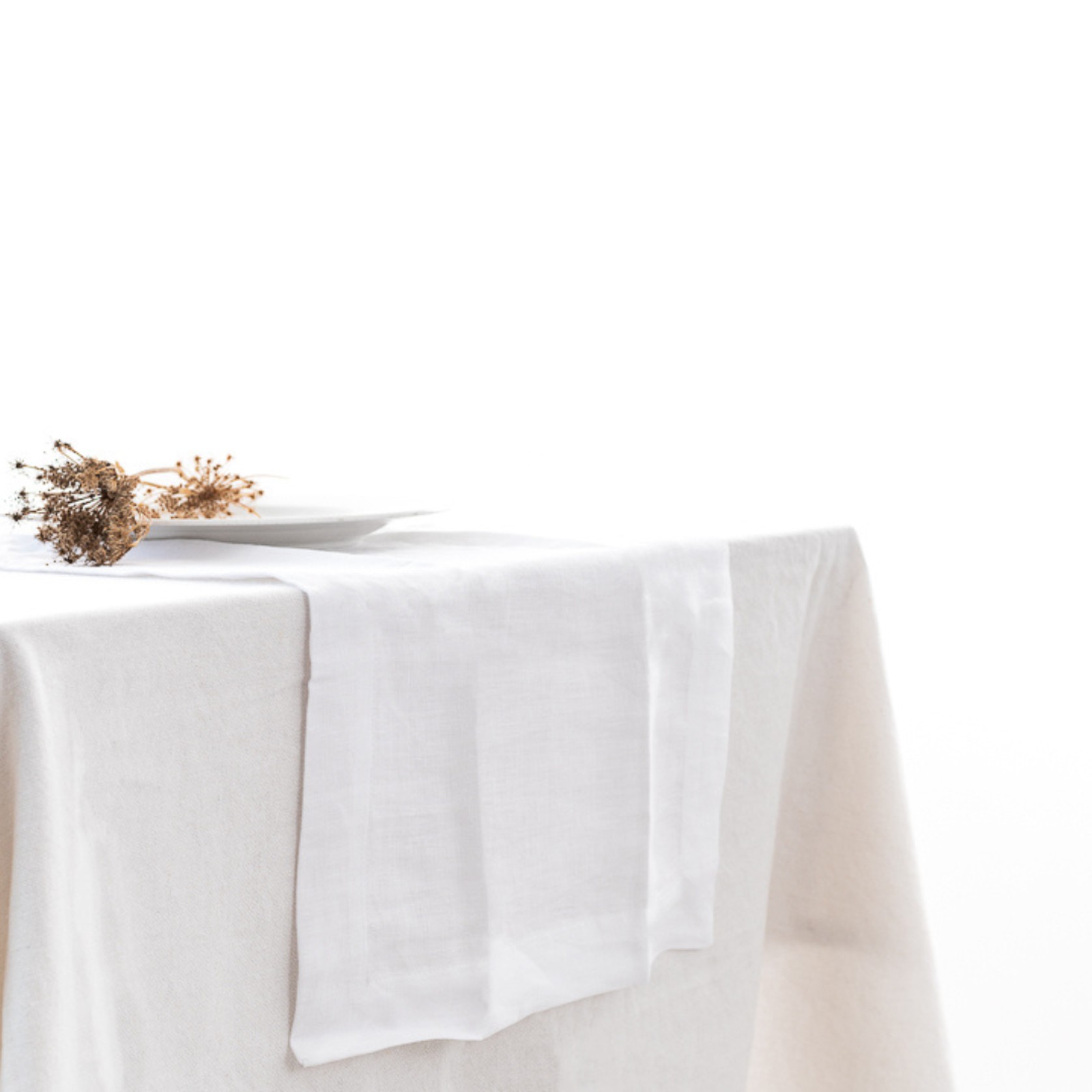 100% French Flax Linen Table Runner-White gallery detail image