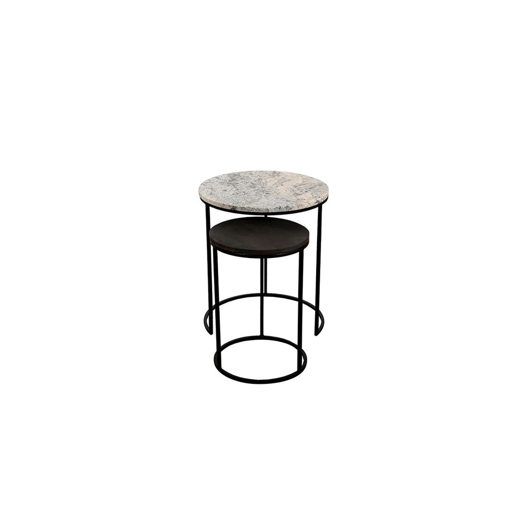 Classic Nested Side Tables (Alaska White Marble & Black Wood) gallery detail image