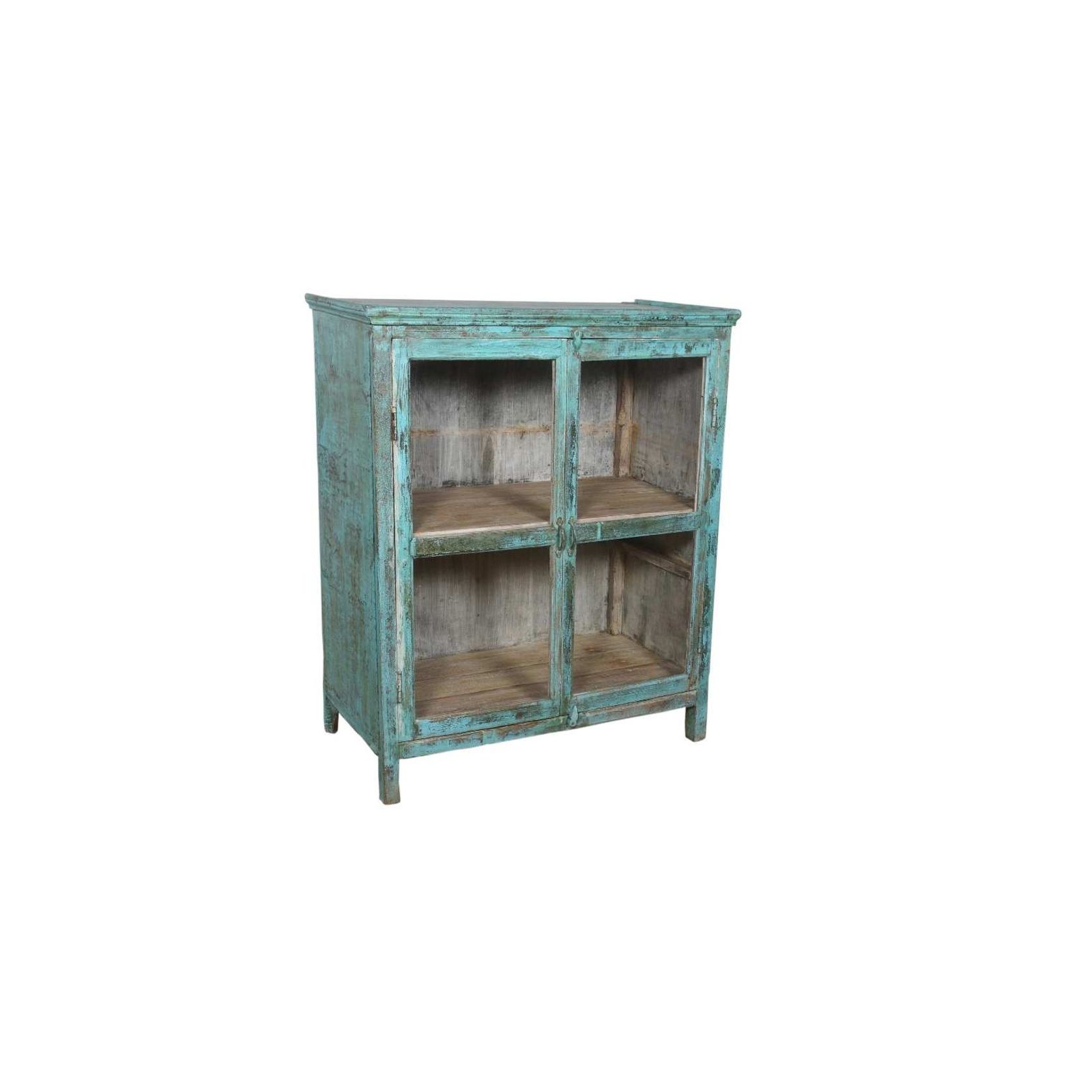 Original Wood and Glass Display Cabinet - Wide, Blue gallery detail image