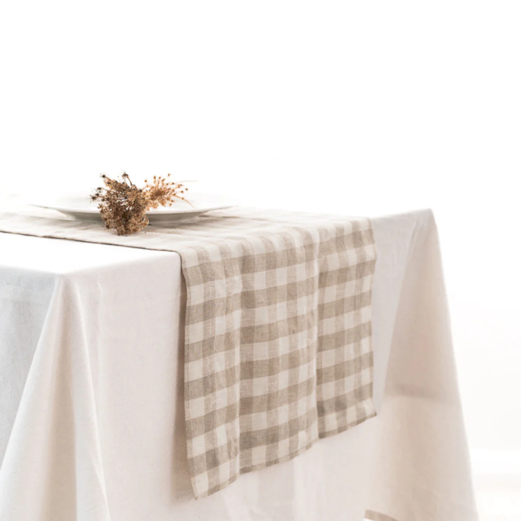 100% French Flax Linen Table Runner - Ginger Gingham gallery detail image